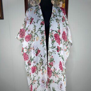 Cejon Swimsuit Coverup Women's OSFM White Floral Beach Vacation Wear NWT